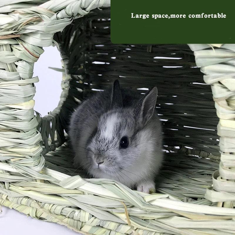 Rabbit Foldable Woven Cages Chinchilla Guinea Pig Bunny Grass Nest House Small Animal Rabbit Accessories