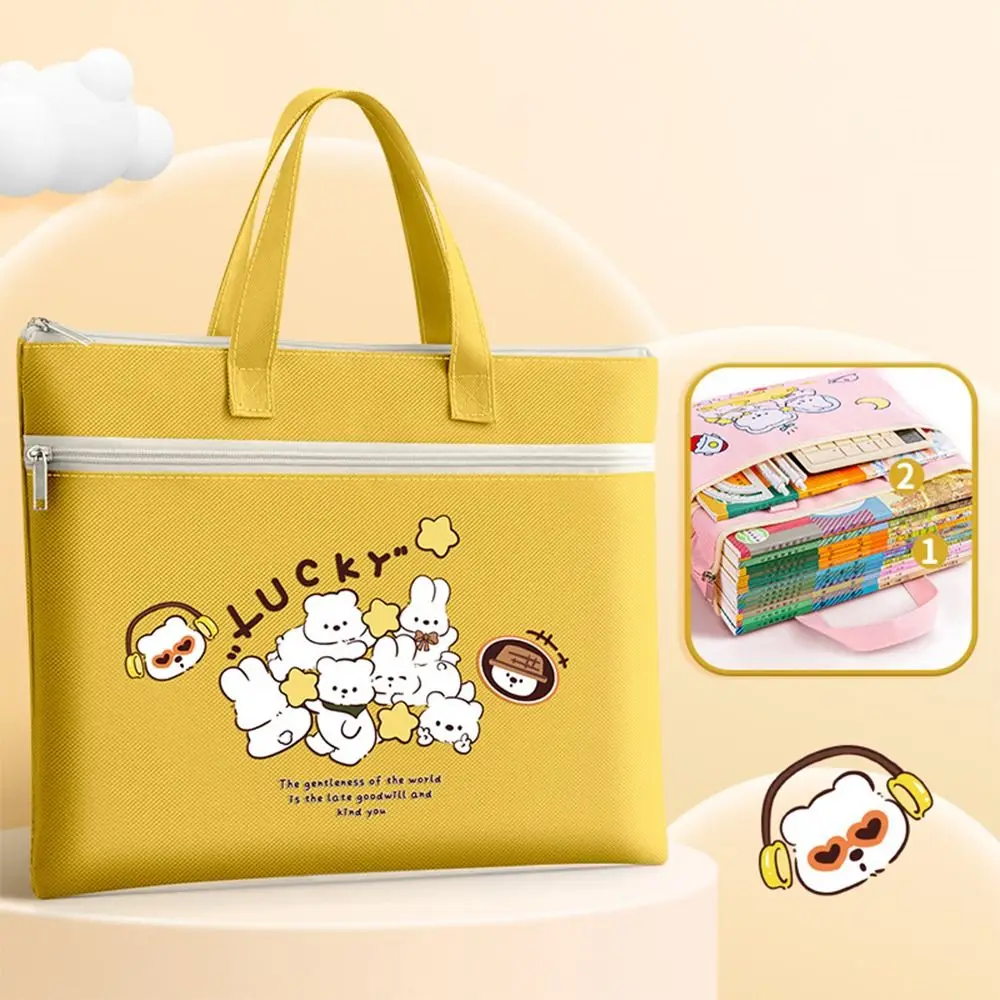 Picture 5: Cute Double Layer Tote School Bag Cartoon Canvas A4 File Bag Large-capacity Tutoring Bag Students