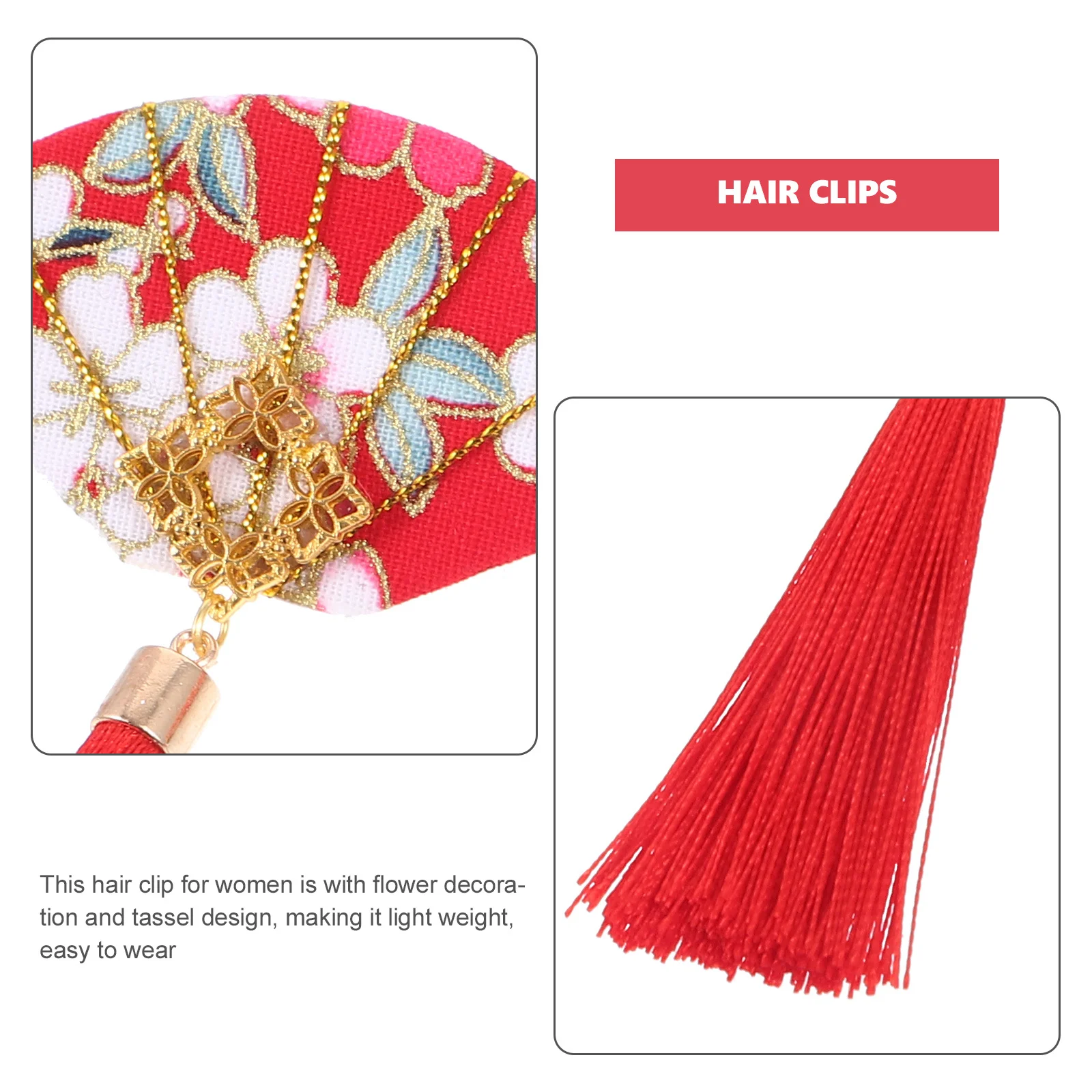

2Pcs Fan Shaped Hair Clips Flower Tassel Hairpins Lightweight Decorative Clips for Women Wedding Party Prom Daily Wear