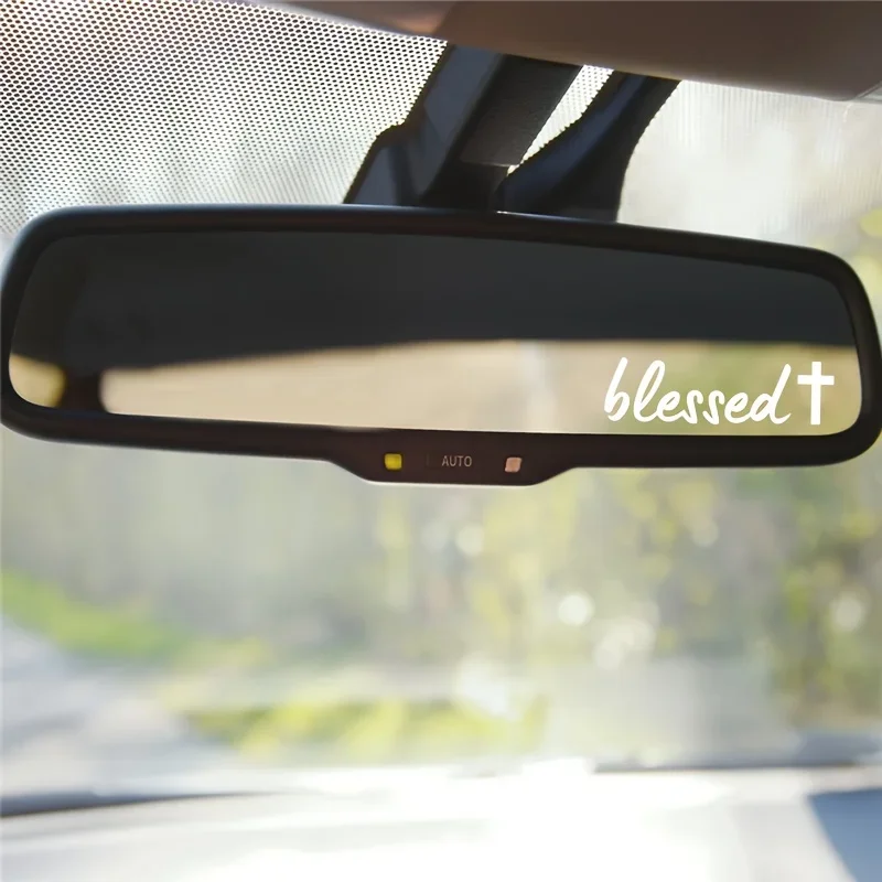 1PC Unique Blessed Car Sticker, Spiritual Accessory for Car Rearview Mirror, Make Your Car Stand Out with This Faith Decal