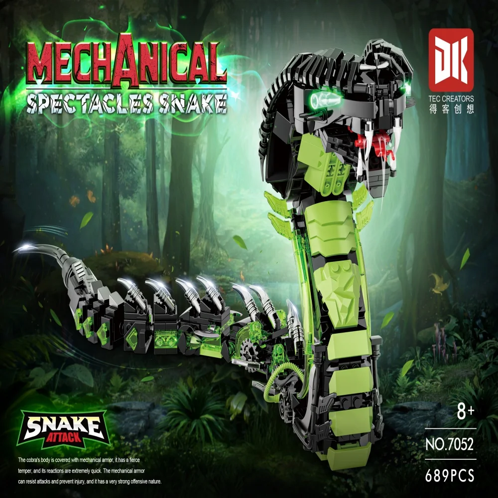 

The new DK7052 creative mechanical cobra snake animal model building block brick set assembly building education DIY toys childr