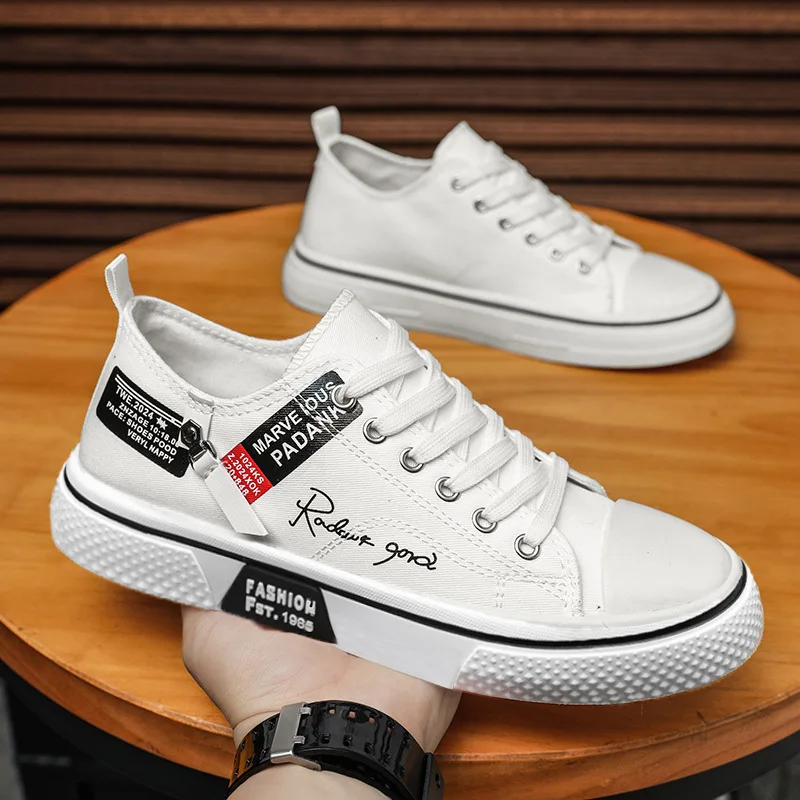 Big Size Men's New Canvas Skate Shoes Breathable Low Top Flat Sole Casual Sneakers Comfortable Streetwear Versatile Trendy Shoes