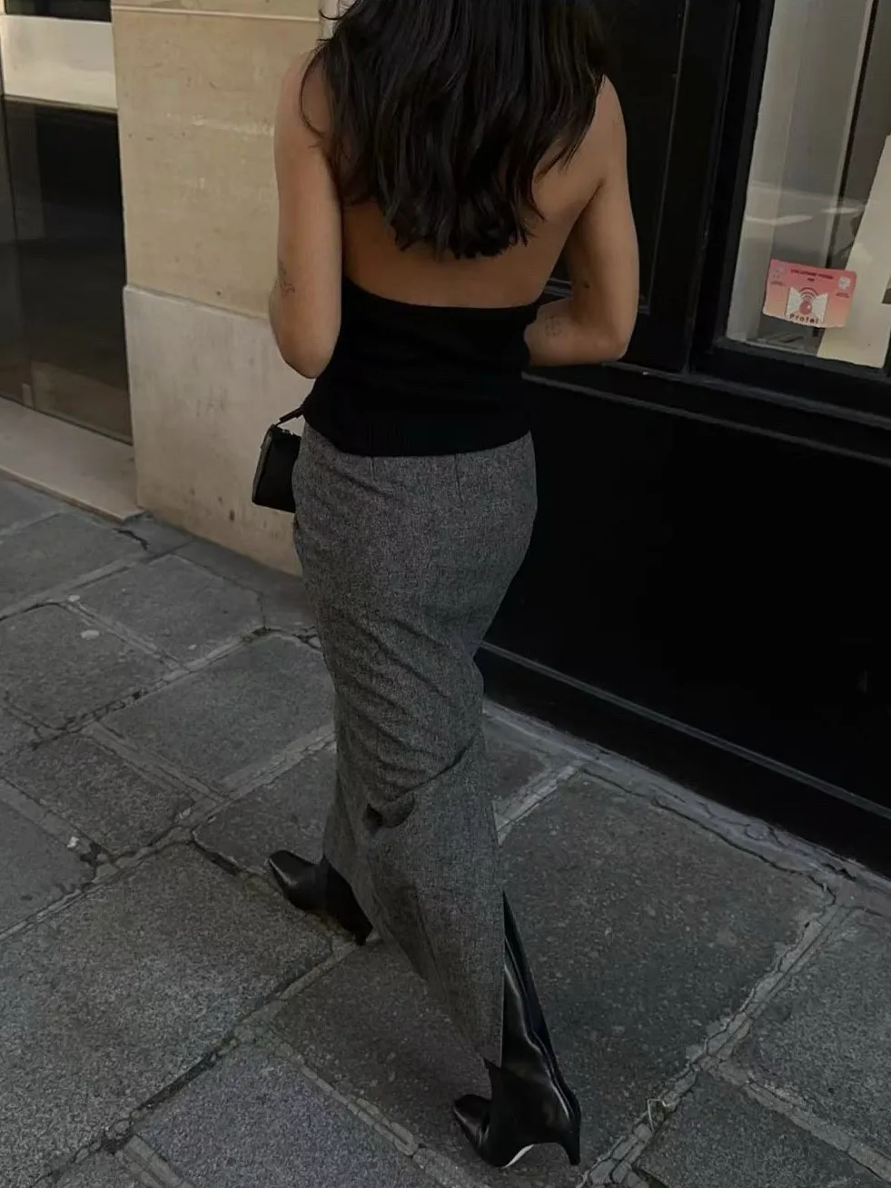 レディースウール混紡ロングスカート ハイウエストストレートスカート