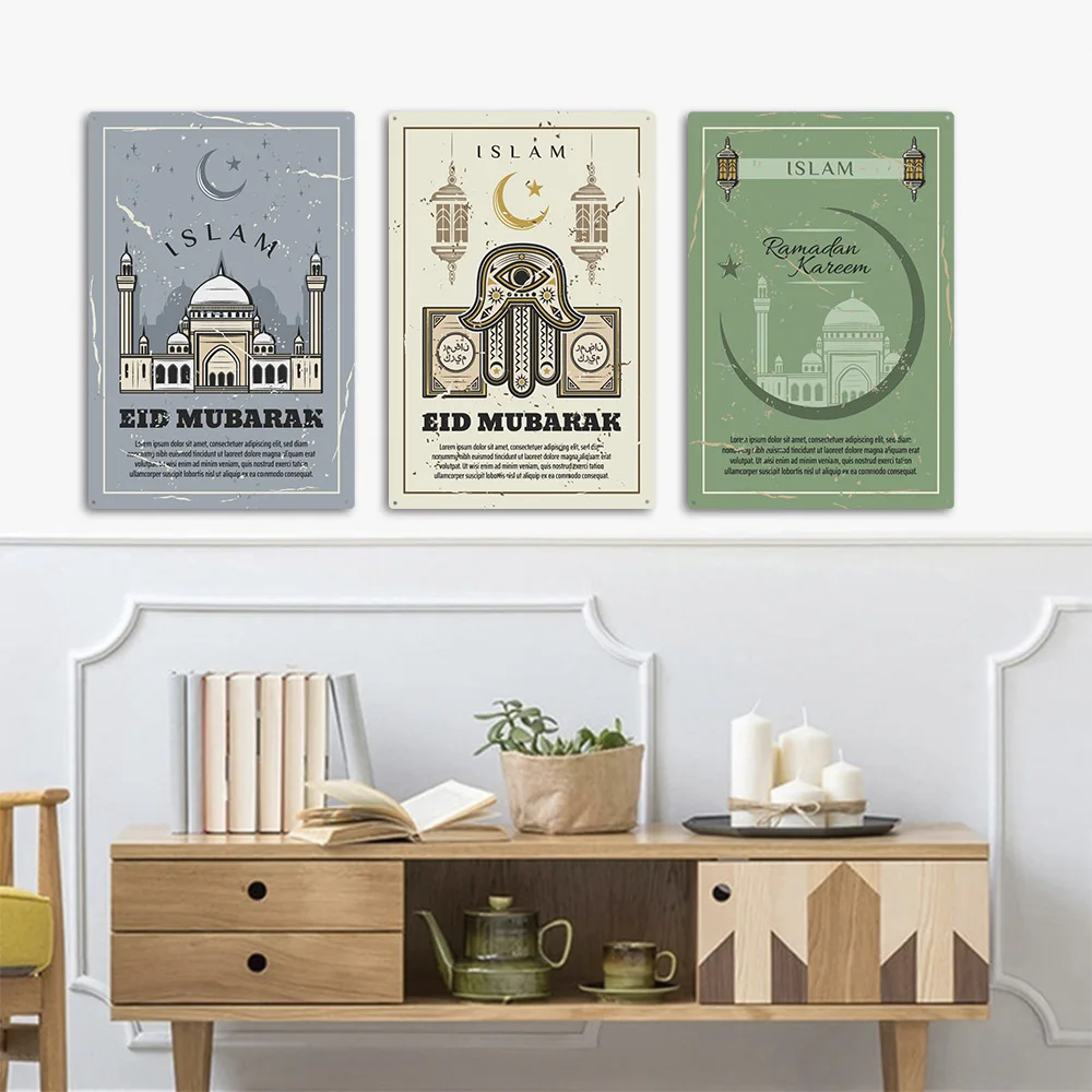 

1pc masjid cartoon Customized name Tin Wall Signs Tin Plate Signs For Home Decor Living Room Bedroom