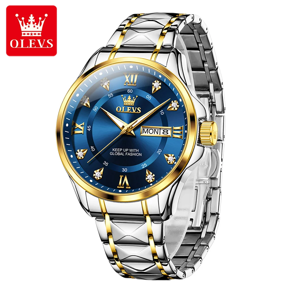 OLEVS Men\'s Watch Fashion Business Original Quartz Watch Stainless Steel Waterproof Luminous Outdoor Sports New Popular Watches