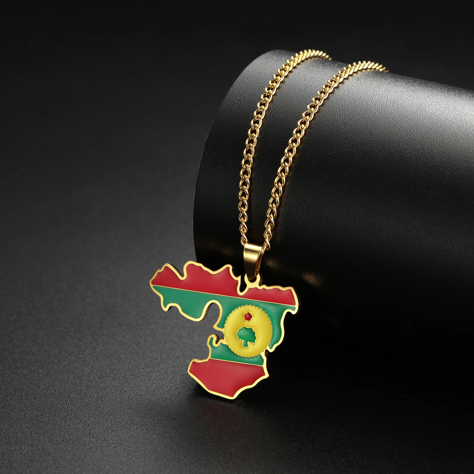 Amaxer Trendy Personalized Oromia Map & Flag Continent Outline Necklaces Charm Fashion Ethnic Choker Jewelry image 2
