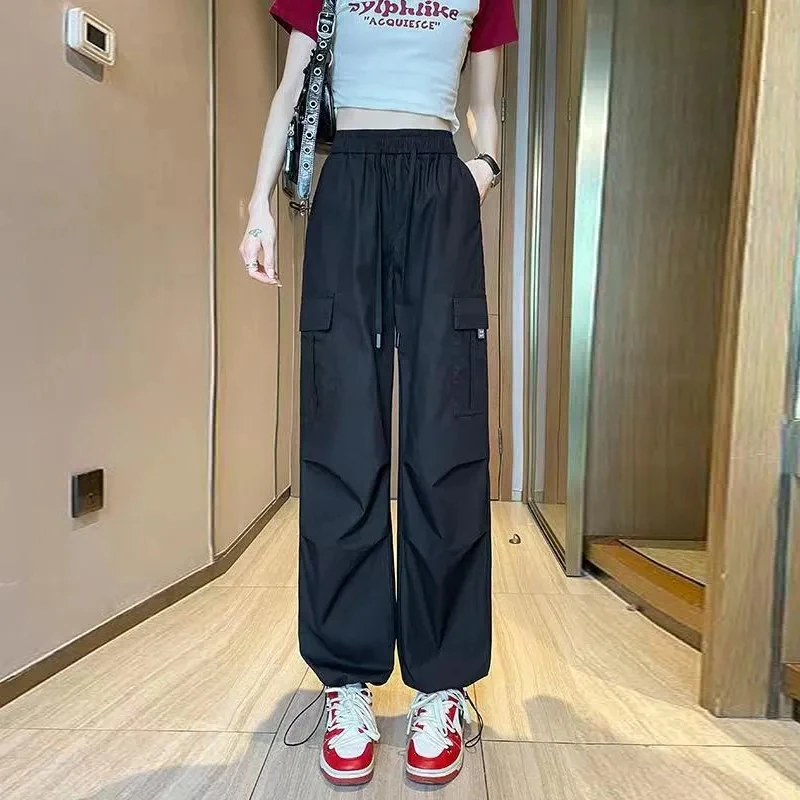 

American Style Female Solid Color Quick Drying Trousers Ladies New High Waisted Thin Style Work Pants Women Loose Fit Pantalons