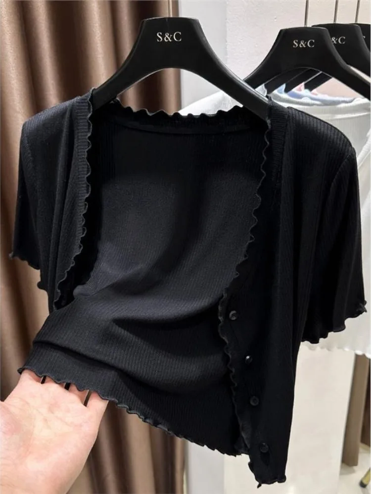 Modal oulder Wrap ort Sve Knitted Cardigan Women's Summer Outerwear Wood ain  ort Sle Collar Pin