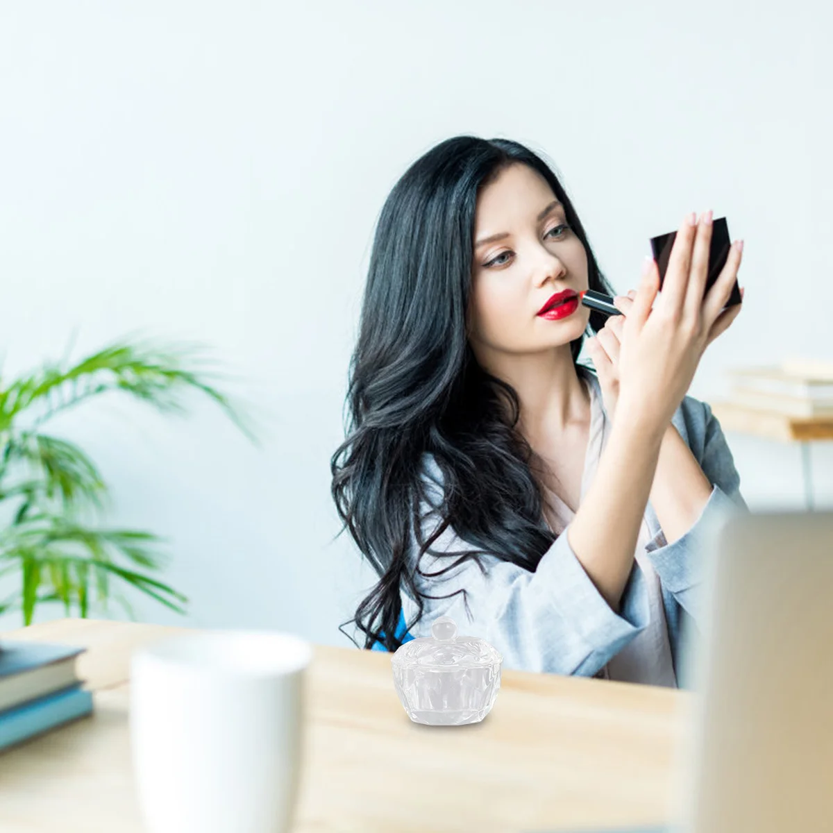 2 個ネイルアートクリスタルカップアクリル八角形液体パウダーホルダープロフェッショナルサロンホームマニキュア用品クリスタルネイルアートカップ