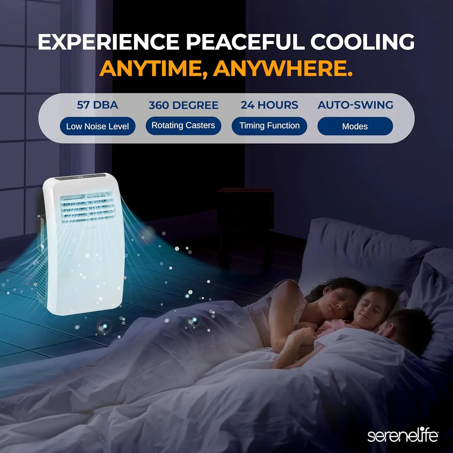 SereneLife-Aire acondicionado portátil 3 en 1 con función deshumidificadora integrada, modo ventilador, Control remoto, Kit de escape con montaje en ventana