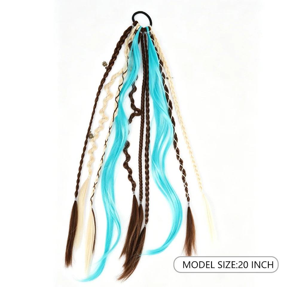 20 inch Bohemian woven ponytail headband with elastic ponytail wig accessories suitable for women's use