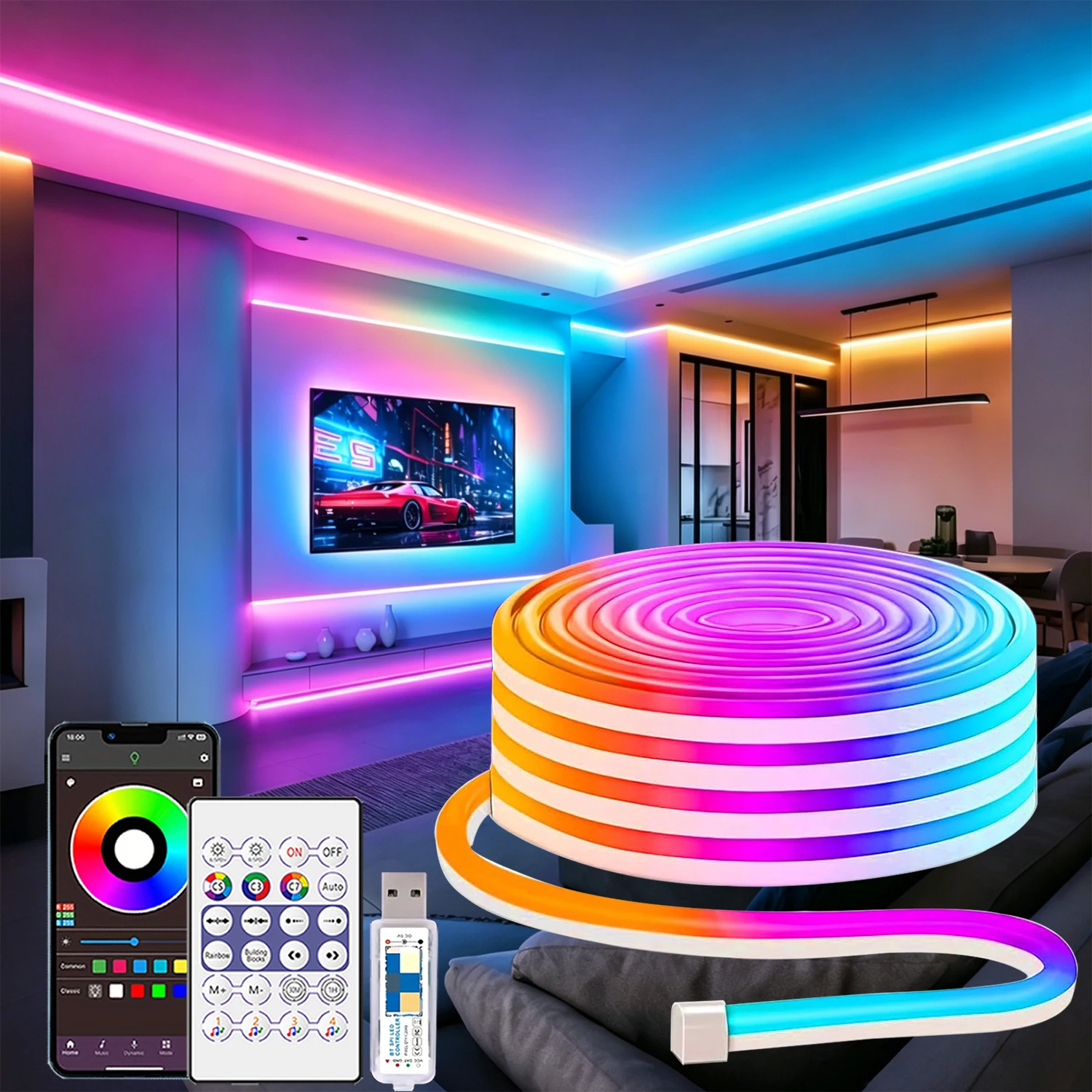 Led Strip Lights for Room Rainbow Colorful Neon Strip Lights with APP Control, Music Sync Led Lights for Room Bedroom Party