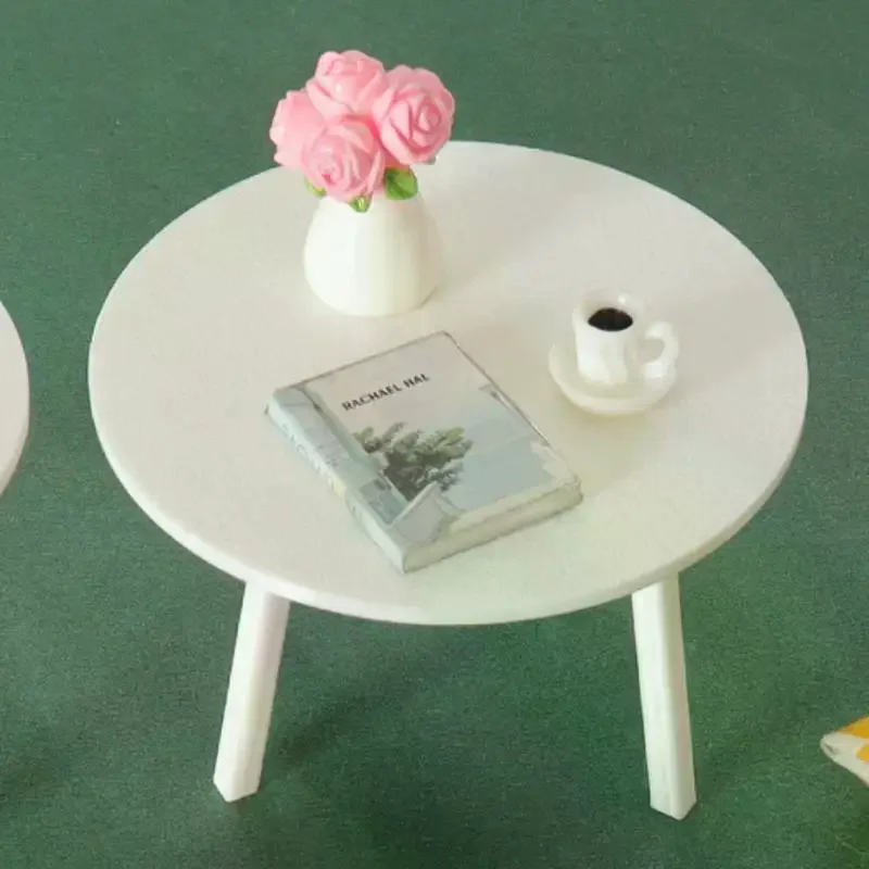 1 قطعة دمية مصغرة الأبيض طاولة مستديرة نموذج محاكاة زخرفة الأثاث DIY بها بنفسك اكسسوارات اللعب #4
