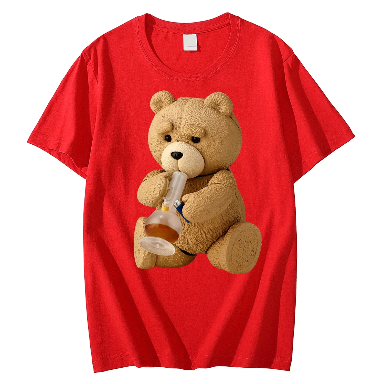 New Print Cute Teddy Bear Drink Beer T-shirt Men\'s Summer Short Sleeve Top Cotton Cool T-shirt Top Streetwear