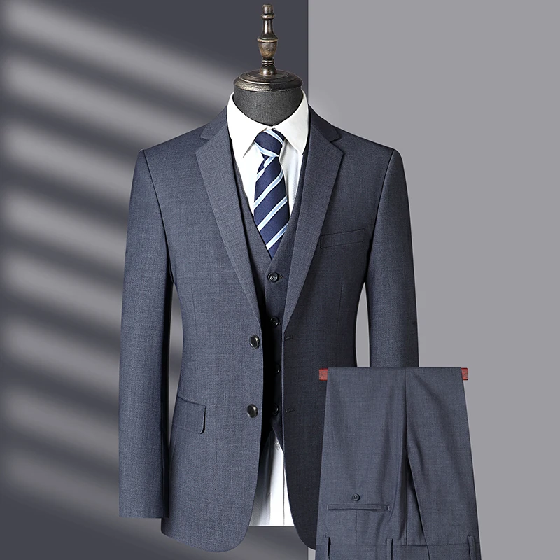 Ensemble trois pièces haut de gamme gris foncé pour homme, veste et pantalon glacé, tenue d\'affaires décontractée, tenue de bureau formelle, robe de