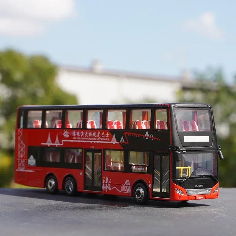 1:40 Alloy Double-Decker Tourist Bus Model, Zhuhai Sightseeing Alloy Double-Decker Transit Bus Miniature,Perfect for Collection