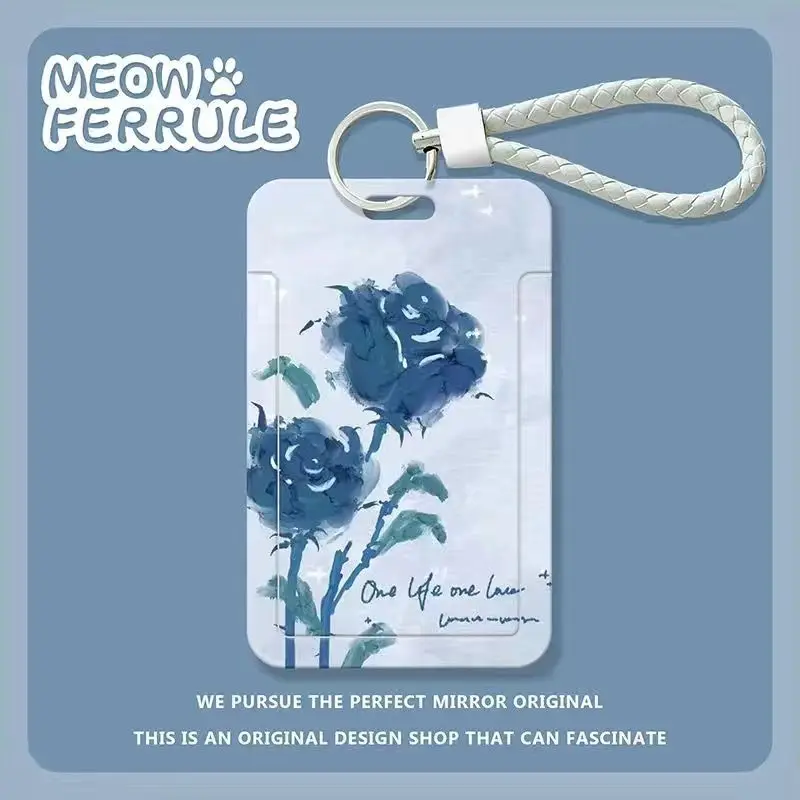 Blue Rose Minimalismo Porta badge da donna Portachiavi Porta carte d'identità di credito Borsa per badge Studente Campus Porta carte con cordino Protezione per foto