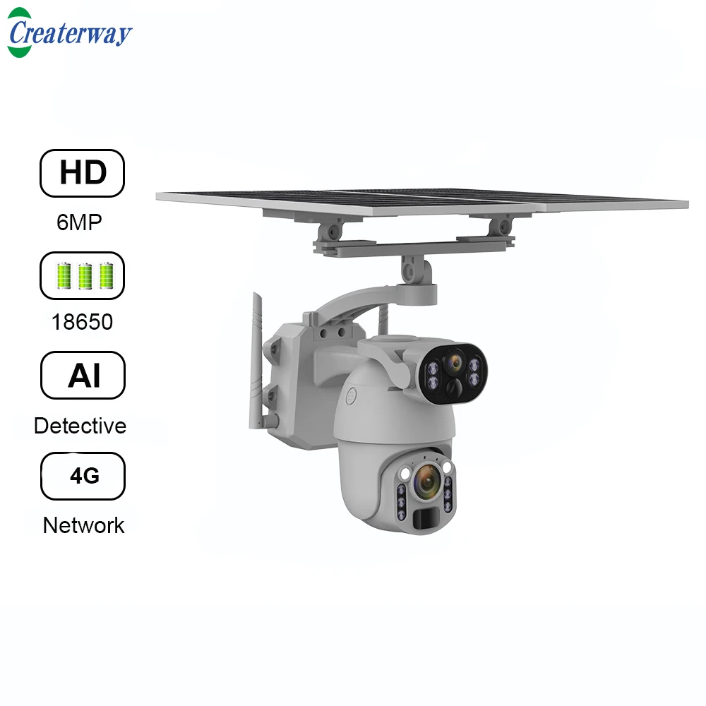 Dual Lens 6MP CMOS IP66 Waterproof 4G Solar Security Camera With 30m IR Night Vision Pan-Tilt Motion Detection SIM Card Support