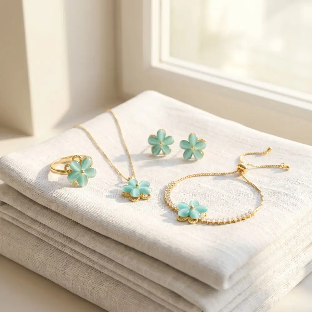 

Korean Style Spinning Zircon Necklace Rhinestone Party Women Finger Ring Blue White Rotatable Jewelry Set Friend Gifts
