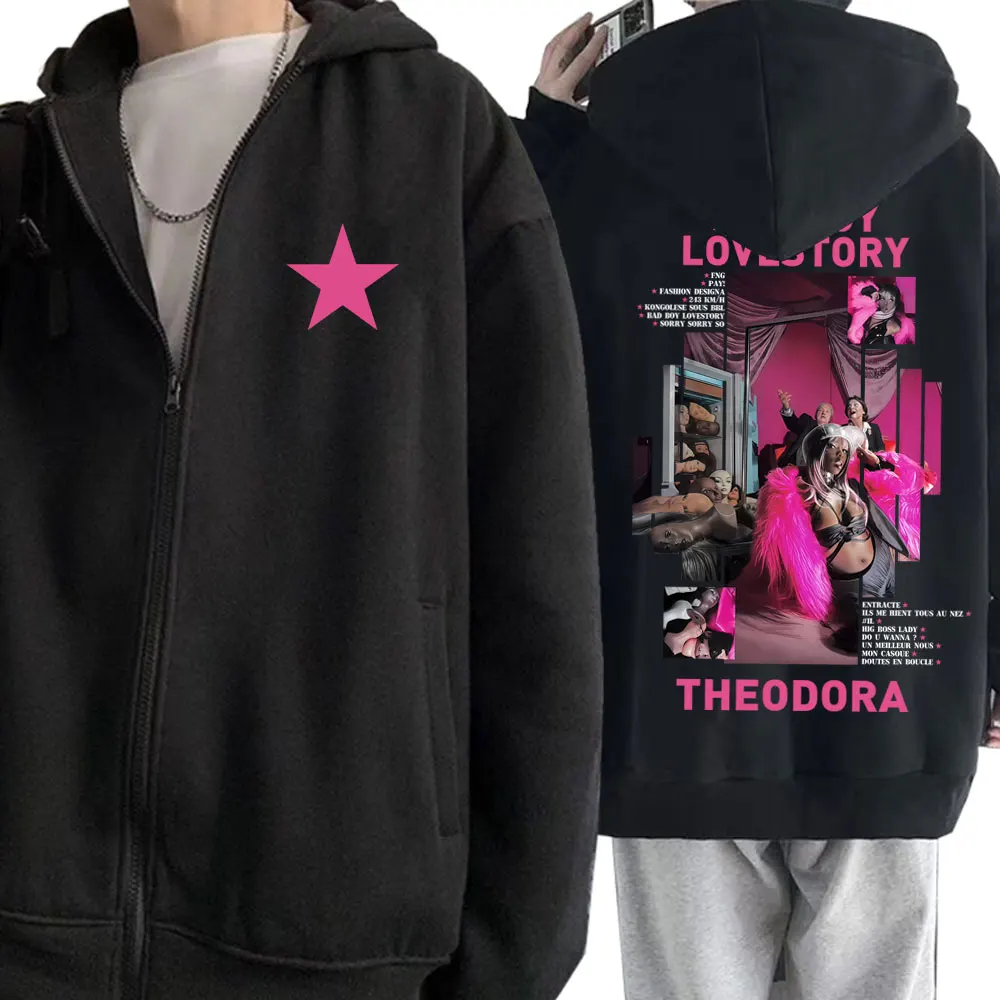 

Rapper Theodora Mega Bbl Bad Boy Lovestory Zipper Hoodie Men Women Hip Hop Fashion Zip Up Jacket Man Oversized Zip Up Sweatshirt