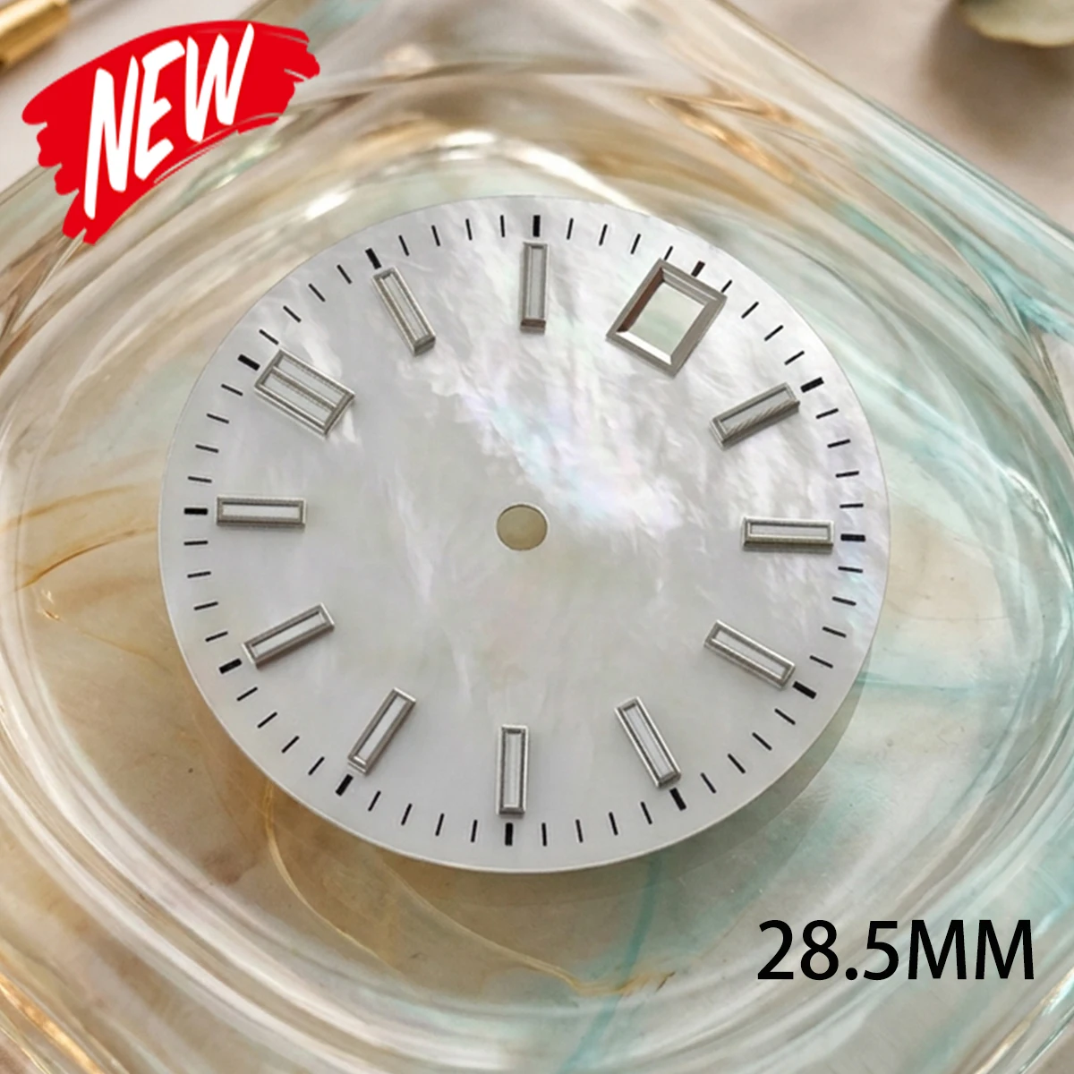 Esfera de reloj de nácar colorida de 28,5 mm sin logotipo, con luminiscencia azul, para movimiento automático Seiko NH35/36, piezas duraderas para modificación de caja.