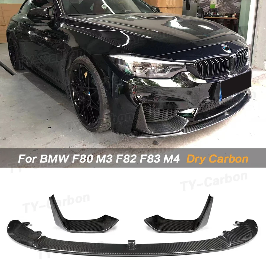 Dry Carbon Fiber Car Front Bumper Lip Splitter Side Splitter Corner Bodykit 3 PCS MP Style For BMW M3 F80 M4 F82 F83 2015-2020