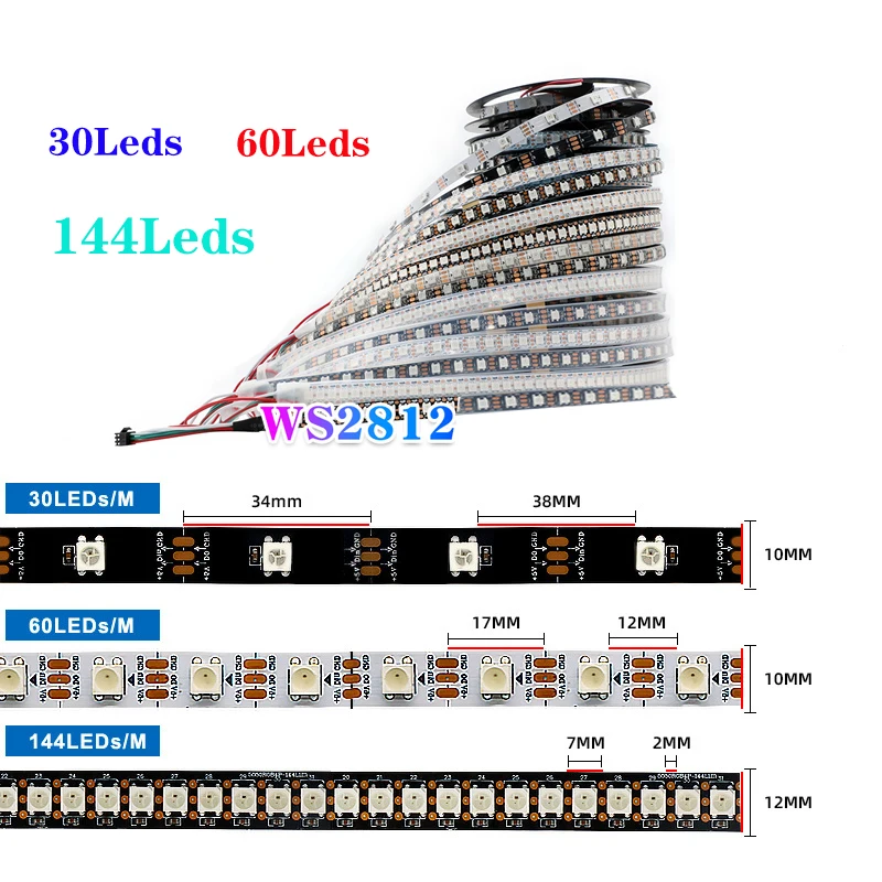 

WS2812B умные пиксели светодиодная полоса 30/60/144 светодиодов/М WS2812 адресная IC pixel полноцветная Гибкая фотолента IP30/65/67 DC5V