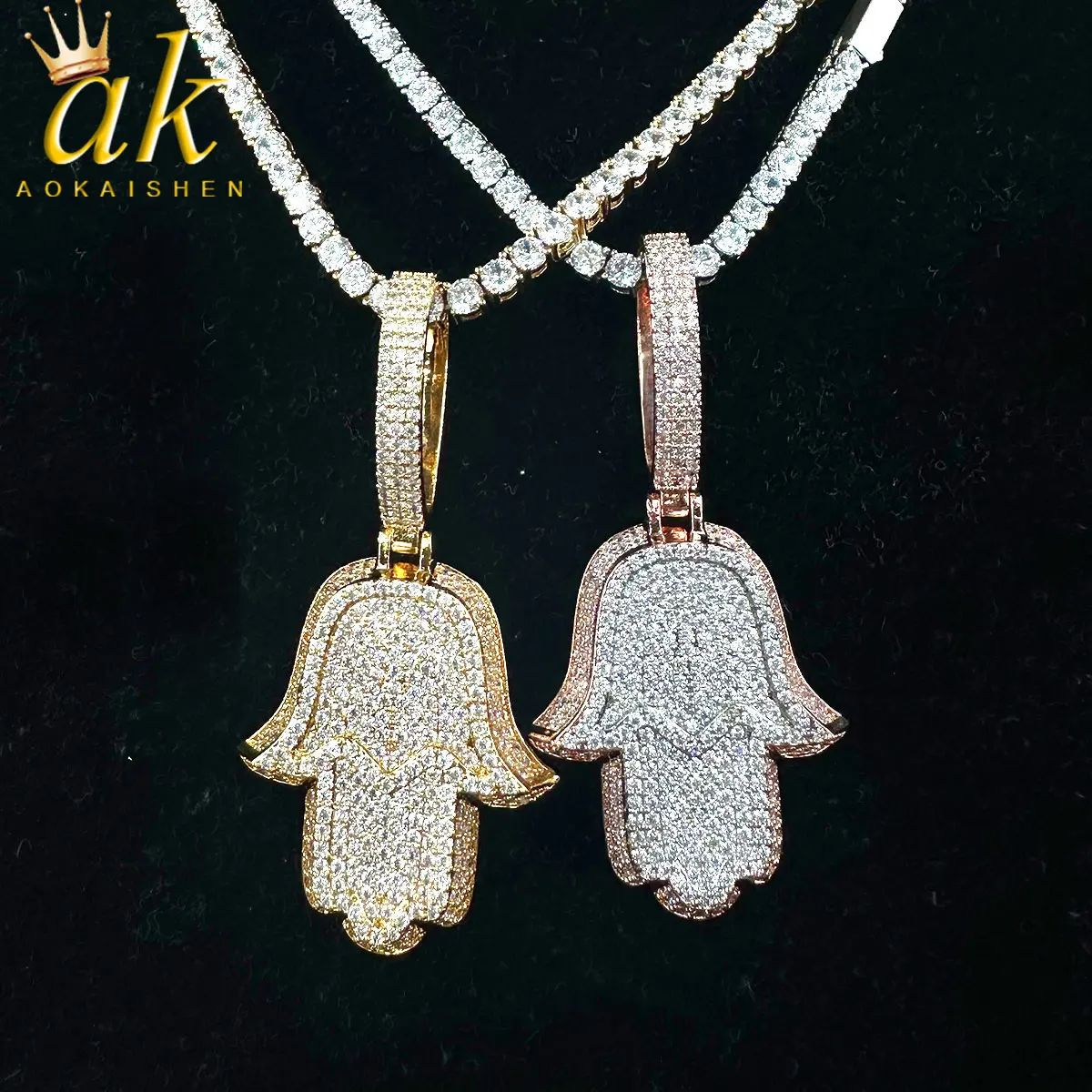 

Aokaishen Out Big Halma Pendant Gold Color Hip Hop Jewelry