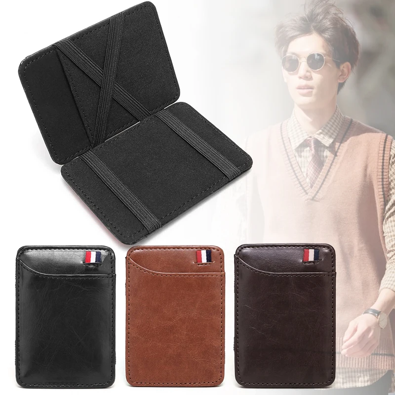 Ultra Thin Men's  Magic Wallets PU Leather Mini Money Cash Card Holder Black Small Men's Amusing Purse Slim Fold Male Bag Gift