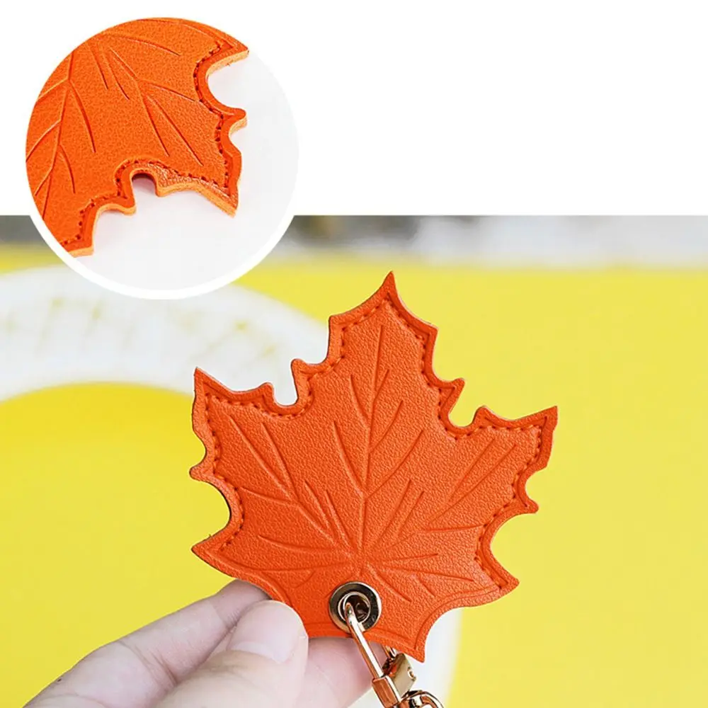 High Quality Fruit Leaf Shape Access Card Protective Sleeve PU Leather Useful Access Card Cover Key Ring For Airtag