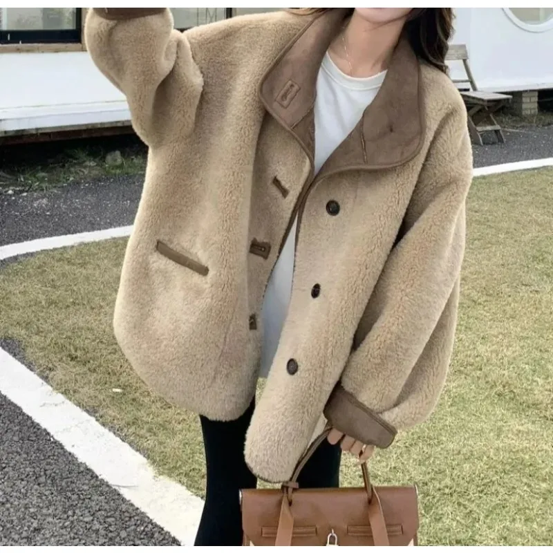 

Retro Lamb Wool Coat for Women in Autumn and Winter 2025 High-end Loose Cotton Top
