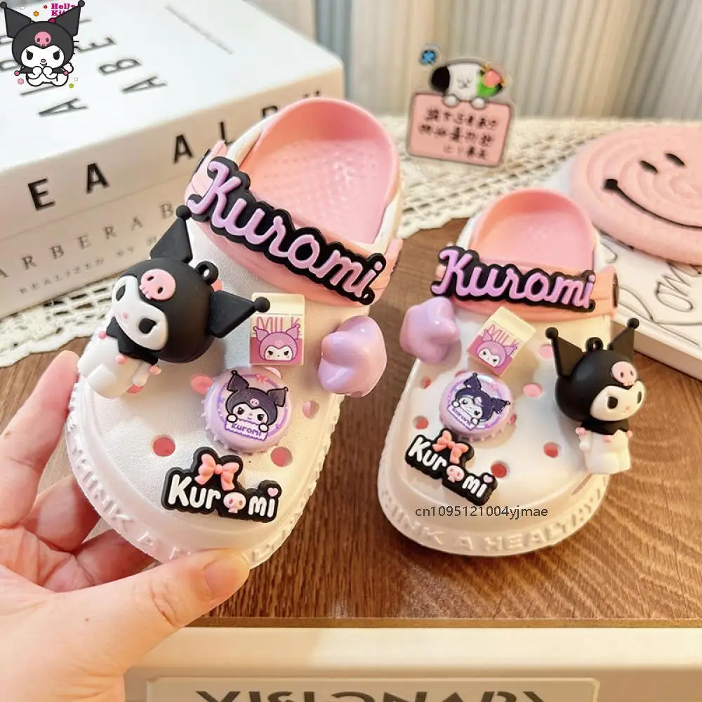 Sanrio sandalias para niña Kawaii Anime Kuromi zapatos para niños accesorios de dibujos animados zapatillas con agujeros antideslizantes ropa exterior regalo de verano para niñas