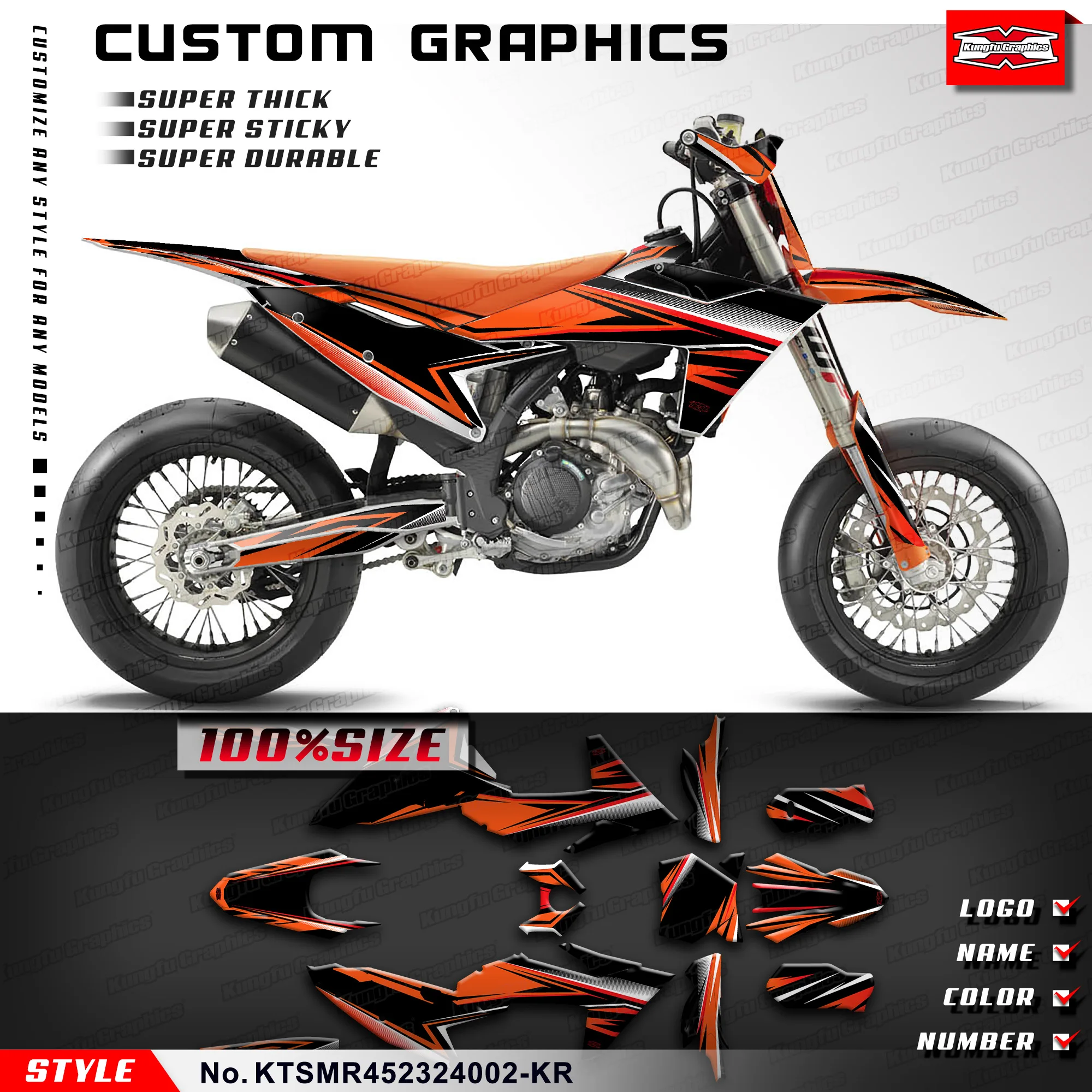 KUNGFU GRAPHICS Dirtbike Graphics Adhesive Sticker for KTM SMR 450 SMR450 2023 2024, Rebuild, KTSMR452324002-KR