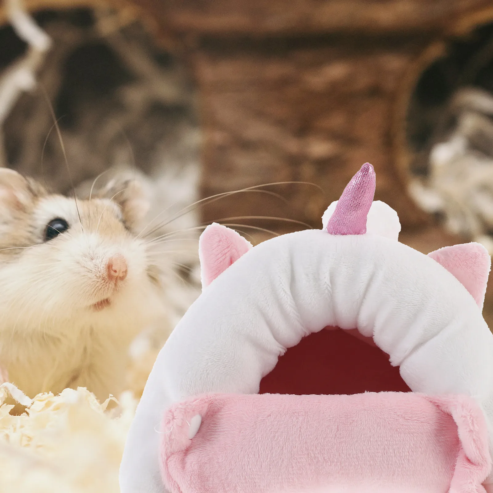

Утепленное хлопковое гнездо-убежище для хомяков в форме единорога, съемное, для зимнего сна, для мелких животных: хомяков, морских свинок, крыс