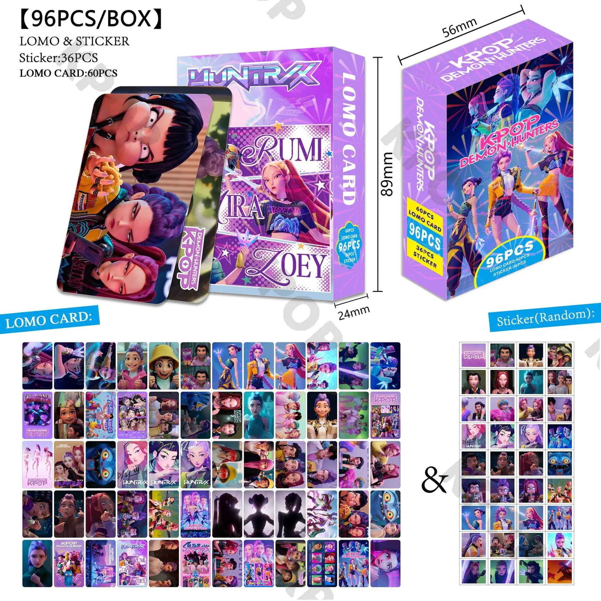 مجموعة بطاقات ثلاثية الأبعاد من مجموعة K-POP Idol Group مكونة من 92-96 قطعة، بطاقات صور LOMO بالليزر، ملصقات قابلة للجمع على شكل Chibi Demon Hunter