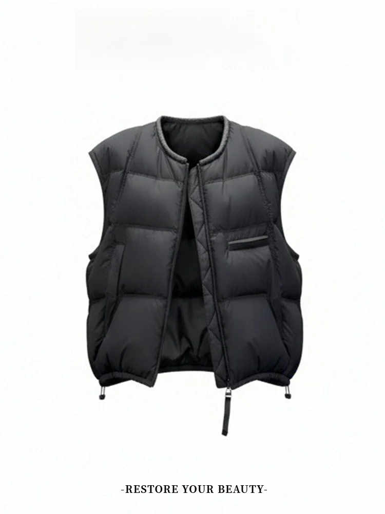 Modna europejska kamizelka pikowana damska zimowa nowa luźna otwarta kardiganowa kamizelka bez rękawów odzież wierzchnia