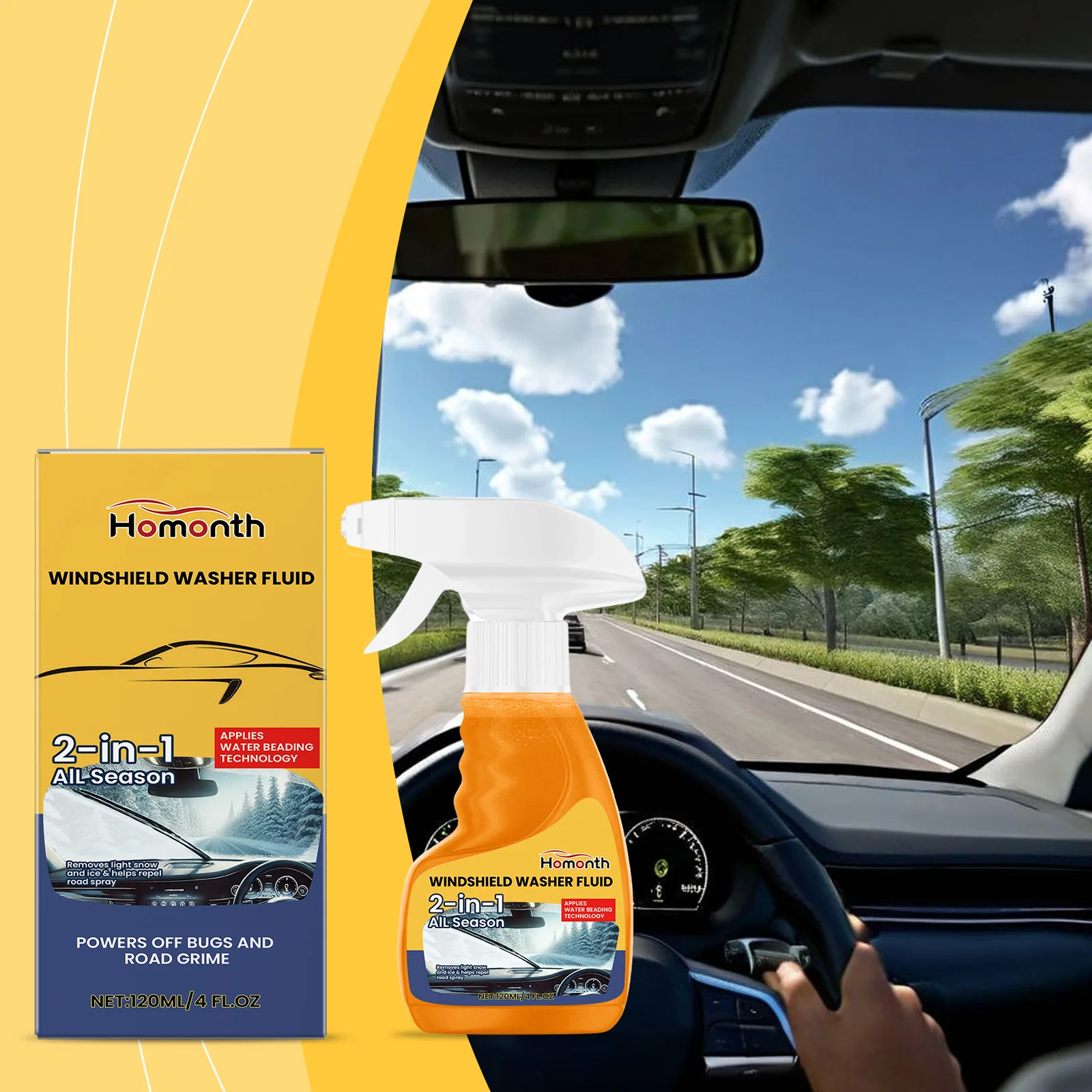 

Жидкость для омывателя лобового стекла 120 мл - очиститель стекол автомобиля и водоотталкиватель, удаляет стойкие пятна и улучшает видимость в любую погоду