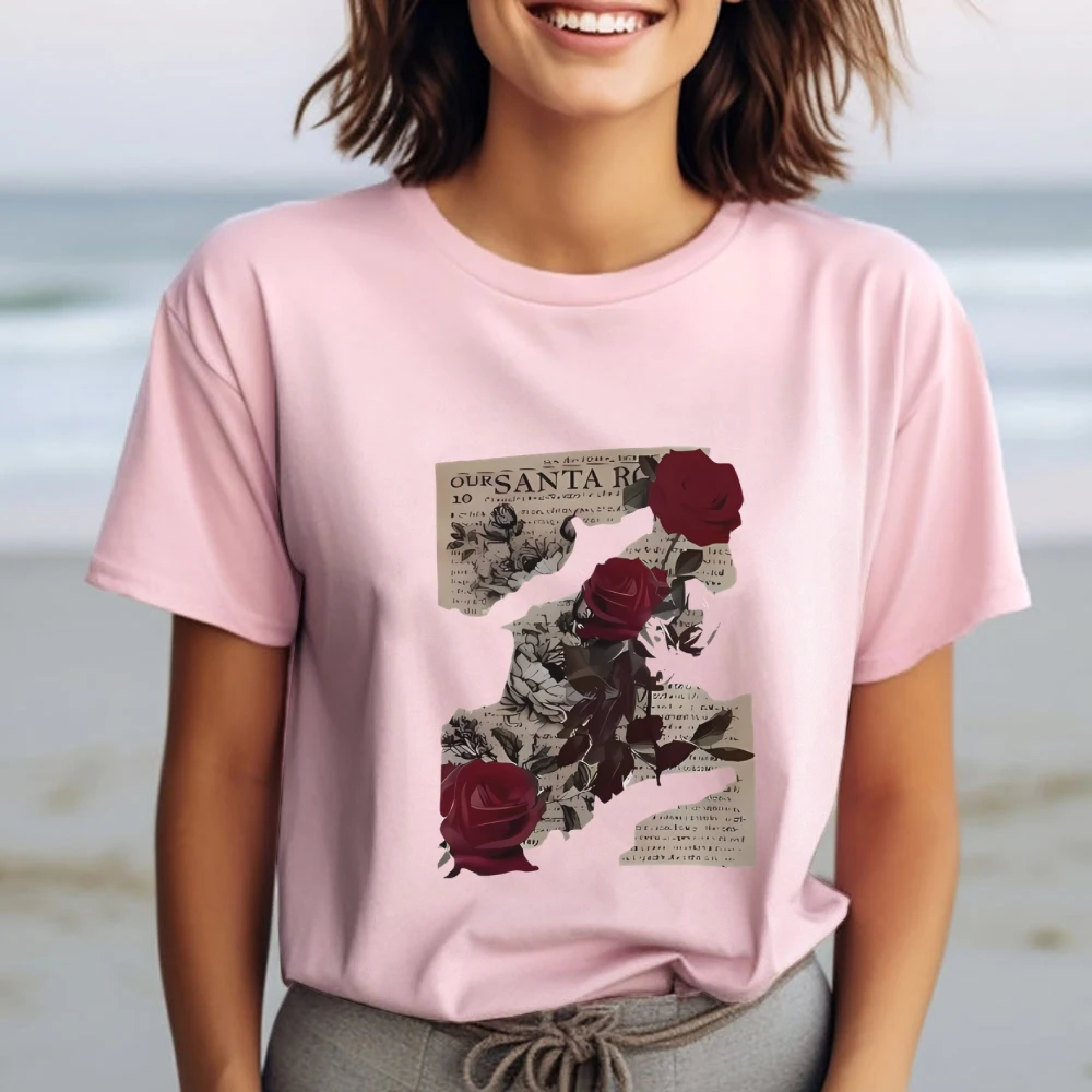 تي شيرت قطن 100% برقبة دائرية تي شيرت أبيض كلاسيكي للنساء ملابس خروج كبيرة الحجم كاجوال فضفاض مناسب جرافيك عتيق Te #5