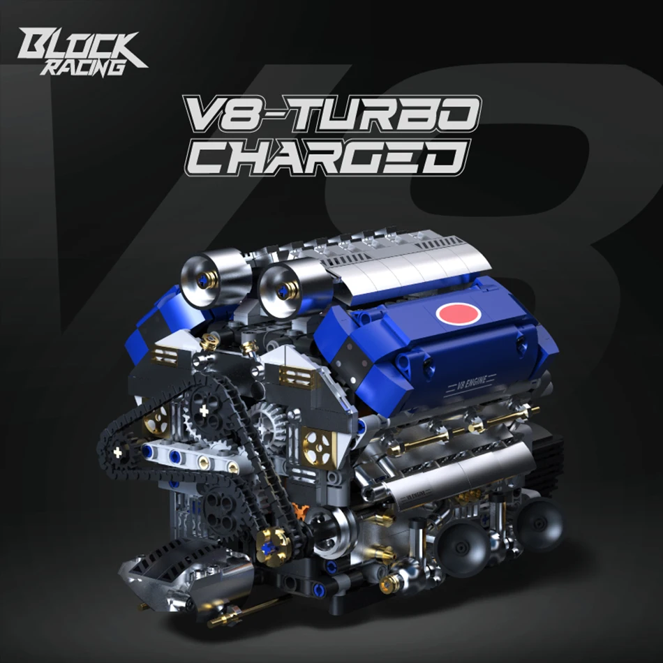 

Electrically V8 Turbo Charged Engine Model Building Blocks Motor Power Car Parts Mechanical Engine Bricks Toys for Children Gift
