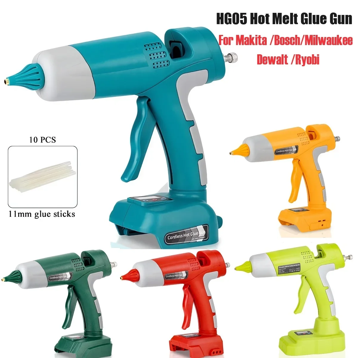 11mm Cordless Li-ion Hot Melt Glue Gun For Makita/Bosch/Milwaukee/Dewalt /Ryobi 18V Lithium Battery Electric Tools For Home DIY