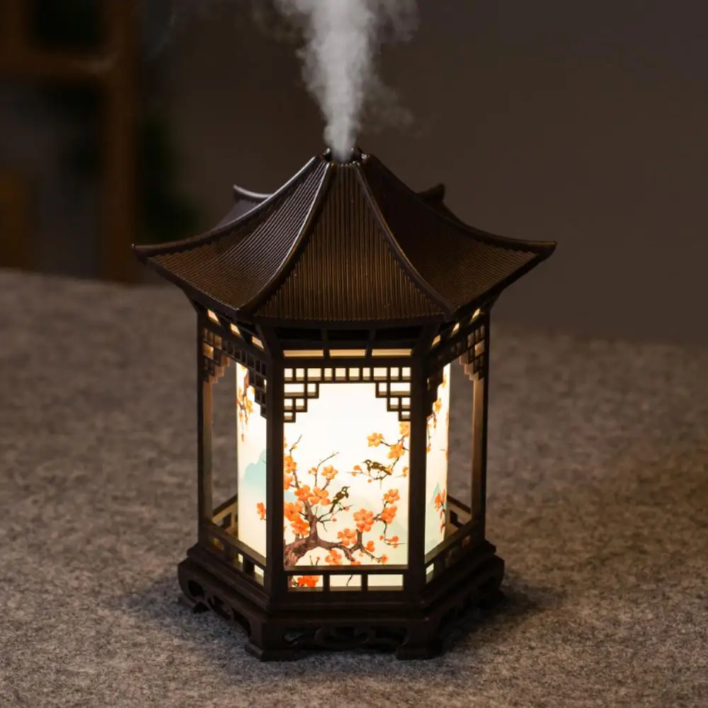 Chinese Style Mini Pavilion Humidifier with Night Light USB Portable Cool Mist Humidifier for Home Bedroom Office Desk