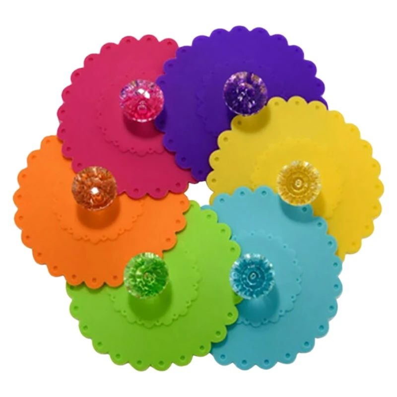 6PCS Neue Nette Anti-Staub Silikon Glas Tasse Abdeckung Kaffee Becher Saug Dichtung Deckel Kappe Food Grade Kreative runde Becher Abdeckung