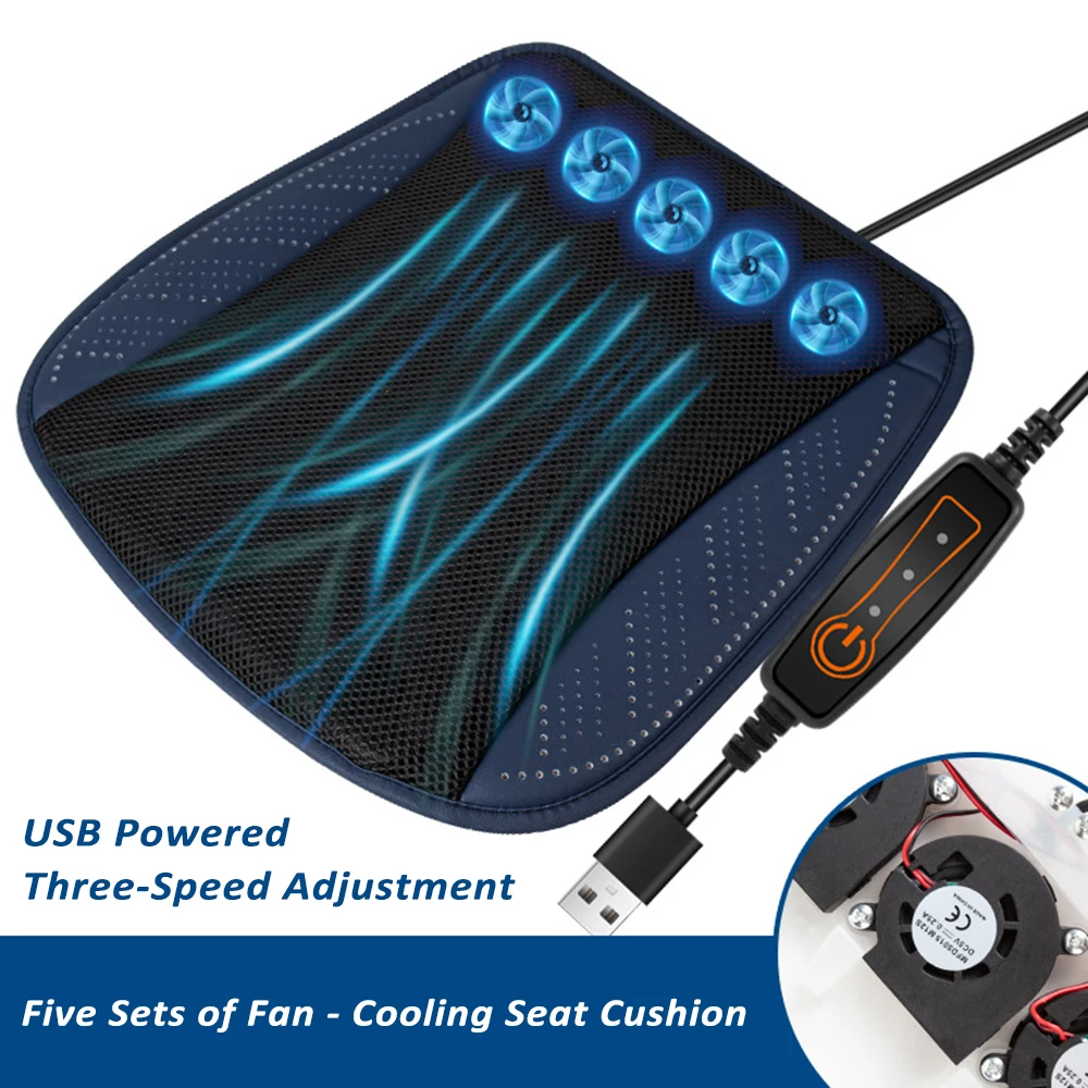 

Вентилируемая Подушка сиденья с USB-портом, летняя дышащая охлаждающая подушка для всех автомобильных сидений, для дома и офиса, темно-синяя