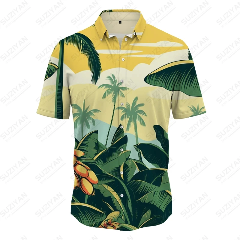 Summer New Men's Shirt Tropical Plant Banana Leaf 3D Printed Men's Shirt Vacation Style Men's Shirt Fashion Loose Men Shirt