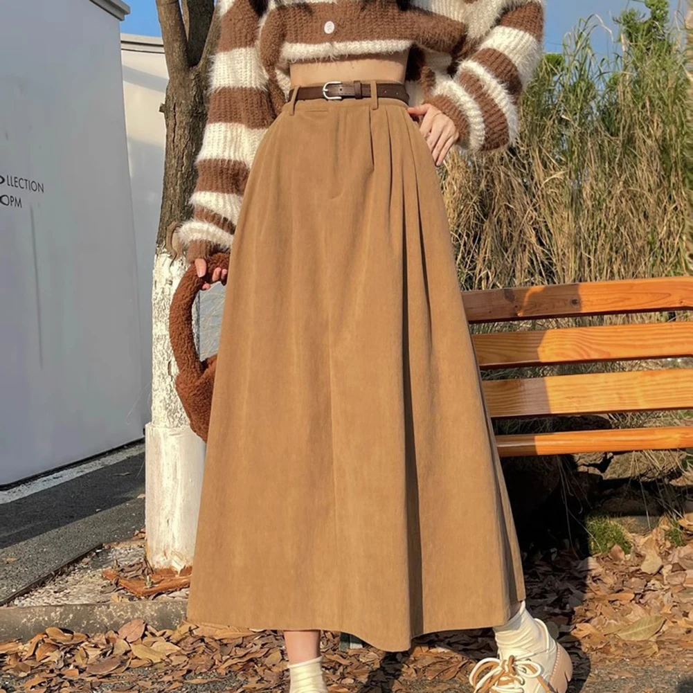 Concuras casuais veludo uma linha saia com cinto saia feminina estilo casual saia roupas regular comprimento para férias