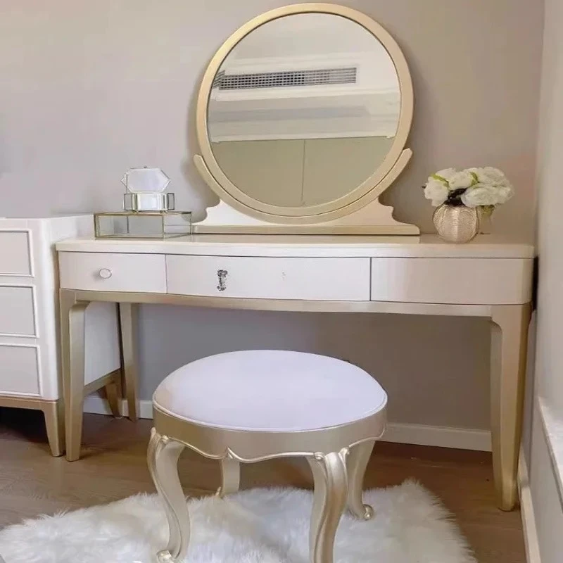 American light luxury solid wood dresser chest champagne bedroom white princess makeup desk