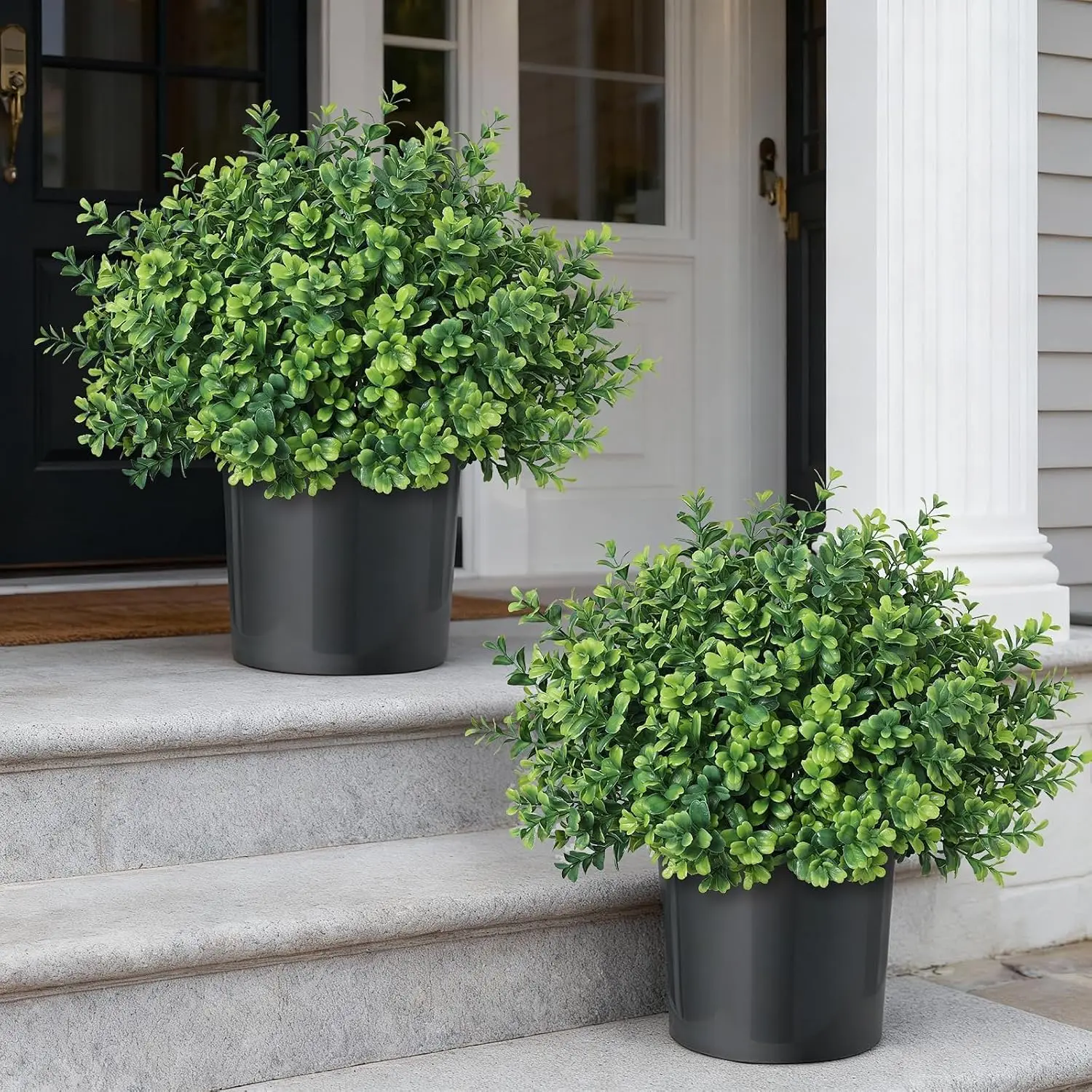 Green Faux Boxwood Topiary Trees, Set of 2, Artificial Topiary Plants for Front Door Decoration