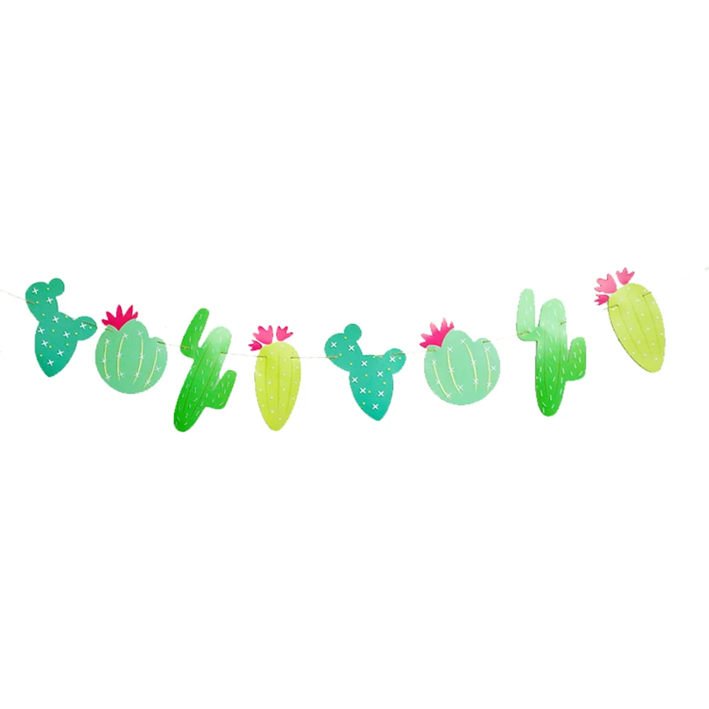 

12pcs Cactus Balloons Banner Set Foil Cactus Balloons Round Latex Balloons Cactus Banner Garland Backgound String for Kids Birth