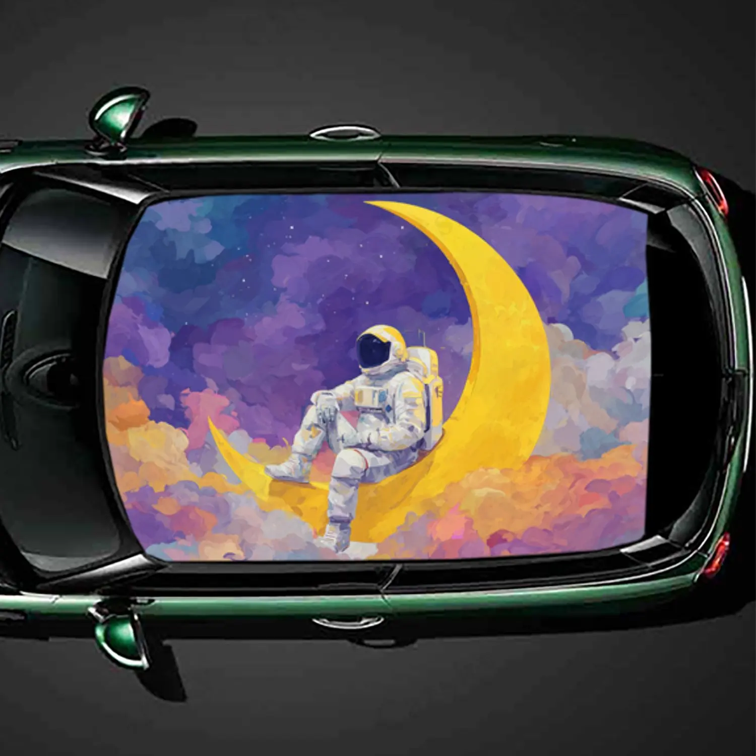 

Астронавт сидит на луне, материал ПВХ, самоклеящаяся водонепроницаемая наклейка на крышу автомобиля, прочная и анти-ультрафиолетовая, водонепроницаемая