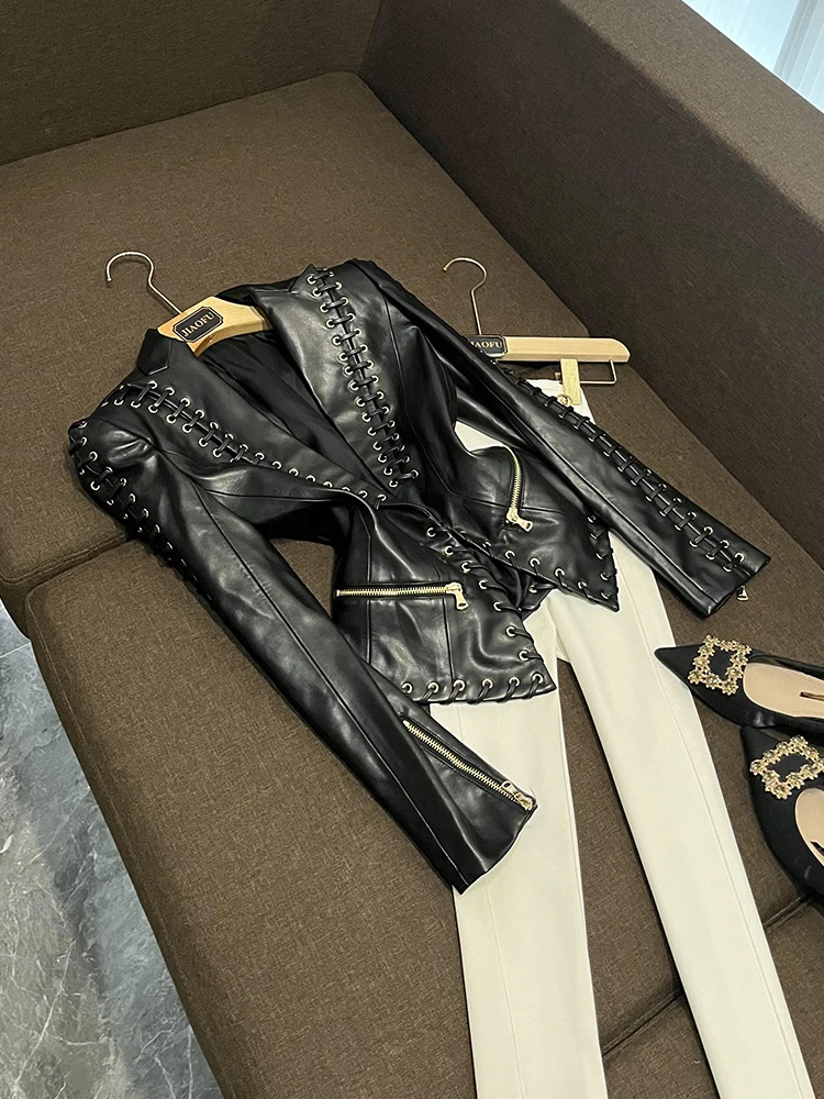 Manteau Jaet en cuir lourd Du Faionable Star Commute Sle Slim Fit Cuir synthétique Long Sve rond Ne JF-
